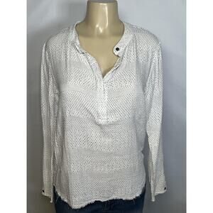 CURRENT/ELLIOTT The Annabelle Blouse Womens 0 White Ditsy Henley Long Sleeve Top